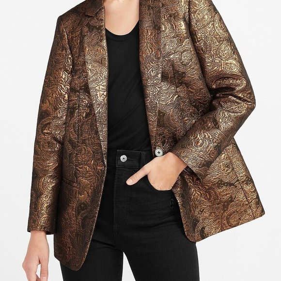 Express Gold Jacquard Blazer (XS + tailored waist!) - Picture 8 of 9